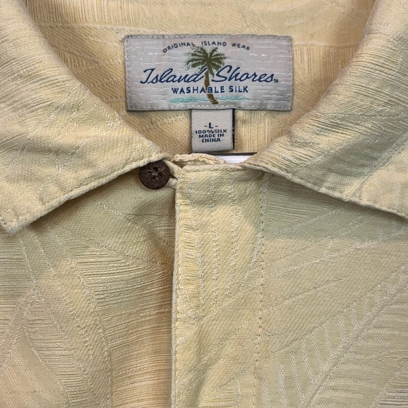 Island Shores 100% Washable Silk Pale Yellow Camp Shirt Sz L Beach Cruise Resort - Picture 9 of 16